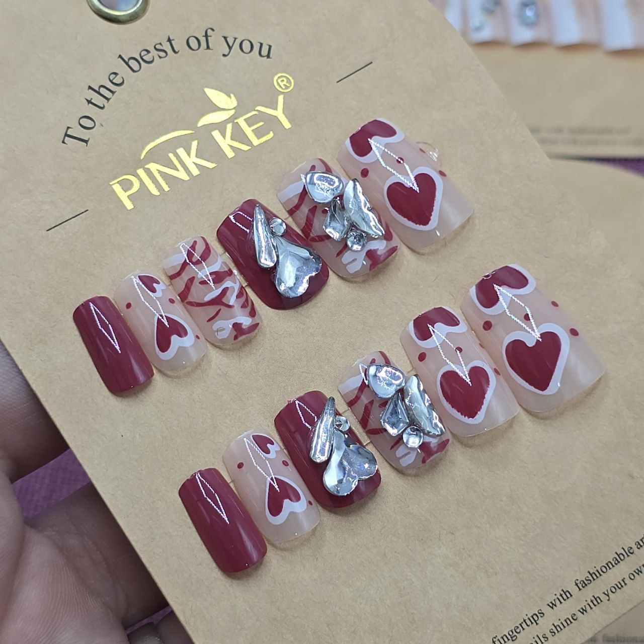 ناخن مصنوعی نگین دار و ژله ای و نشکن و بادوام برند پینک کی