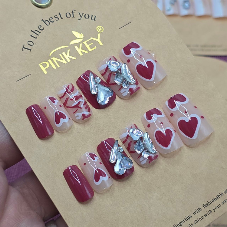 ناخن مصنوعی نگین دار و ژله ای و نشکن و بادوام برند پینک کی